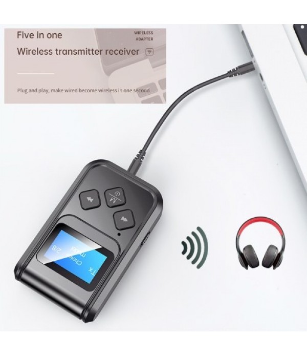 T15 Bluetooth 5.0 Audio Transmitter Receiver Wireless Audio Adapter LCD Display 3.5mm AUX with Mic for TV Speaker Headphones Car