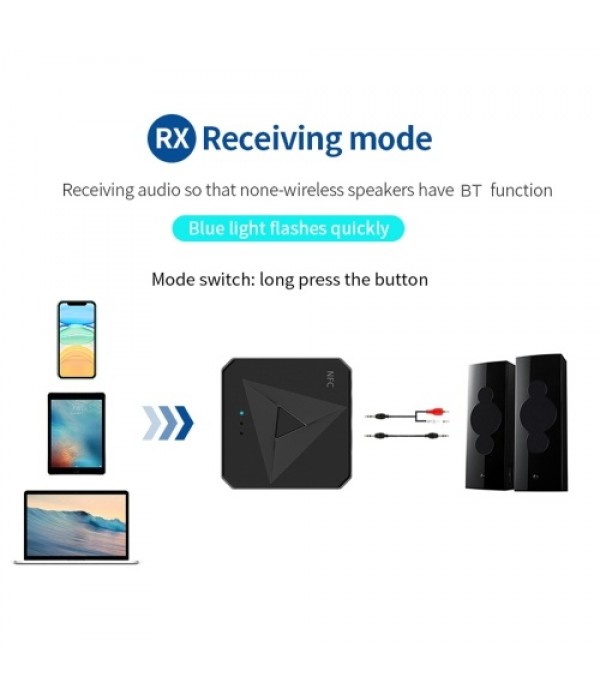 M21 2 in 1 Bluetooth 5.0 Transmitter Receiver Wireless Audio Adapter 3.5mm AUX 2RCA Music Adapter with Microphone for TV Headpho