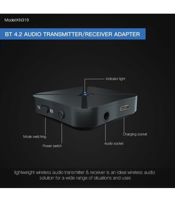 KN319 Audio Adapter USB BT 2 in 1 Trans-mitter/Receiver Adapter Mini Portable Earphone Audio Wire-less Receptor