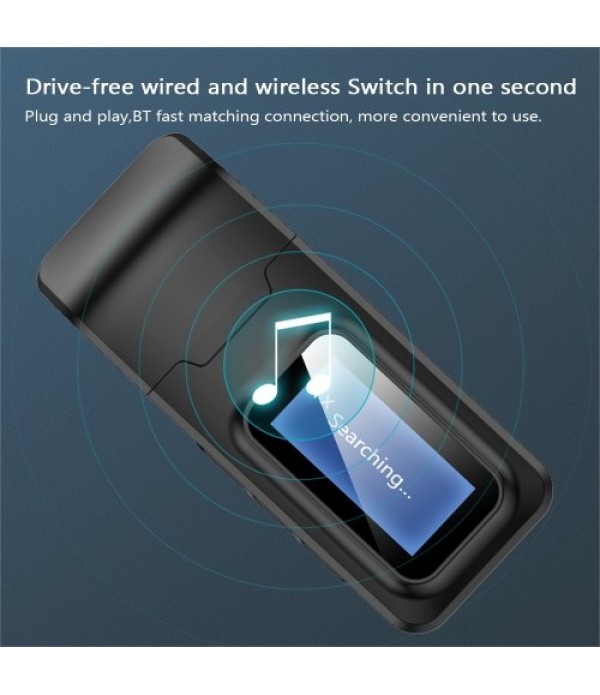 Wireless Adapter Bluetooth 5.0 Audio Transmitter Receiver 3.5mm Aux Jack 2 IN 1 USB Bluetooth Dongle with LCD Display For TV PC