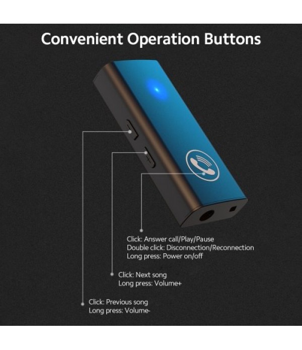 BT5.0 Audio Receiver 3.5mm AUX Vehicle-mounted BT Receiver Stable Signal Nondestructive Sound Quality Built-in Lithium Battery