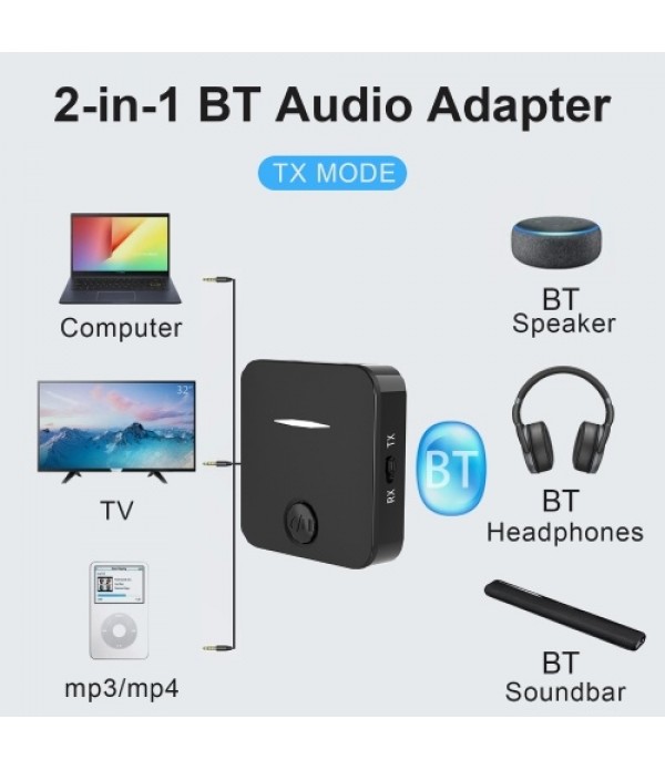 WB5 BT5.0 Transmitter Receiver Wireless Audio Adapter 3.5mm AUX Music Sender Receiver with Microphone for TV Car Stereo Headphon