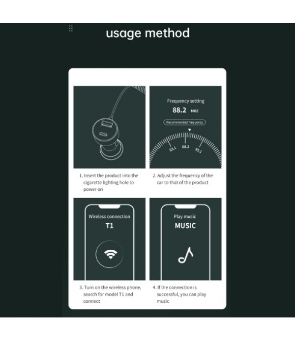 BT-T1 BT5.0 Car Wireless FM Transmitter PD Quick Charge USB Car Charger Handsfree Car Kit AUX-IN TF Card MP3 Player with Mic