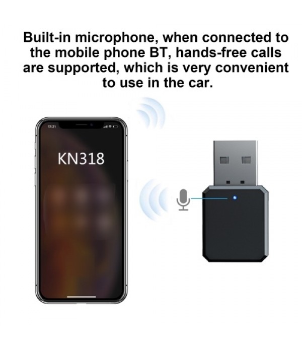 KN318 BT 5.1 Audio Receiver Adapter 3.5mm AUX Jack USB Dongle Music Portable Wireless BT Adapter For Car PC TV Headphones