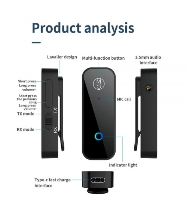 BT 5.1 Transmitter &amp; Receiver 2-in-1 Wireless 3.5mm Audio Transmitter Adapter for TV Laptop Home Sound System