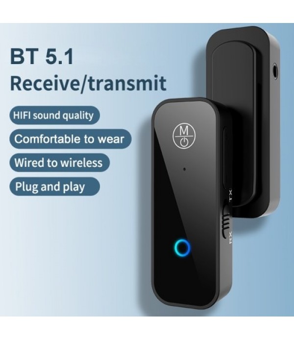 BT 5.1 Transmitter &amp; Receiver 2-in-1 Wireless 3.5mm Audio Transmitter Adapter for TV Laptop Home Sound System