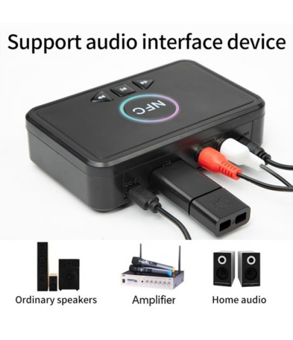 NFC Bluetooth 5.0 Receiver Wireless Audio Receiver Adapter with Microphone RCA AUX Out U Disk Music Playback for Headphones Spea