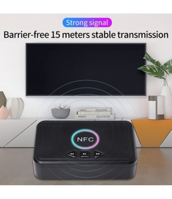 NFC Bluetooth 5.0 Receiver Wireless Audio Receiver Adapter with Microphone RCA AUX Out U Disk Music Playback for Headphones Spea