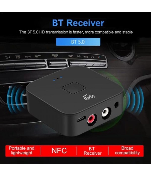 WB11 Bluetooth 5.0 Receiver Wireless Audio Receiver Adapter APT-X NFC CVC6.0 with Microphone AUX Out for Headphones Speaker Car 