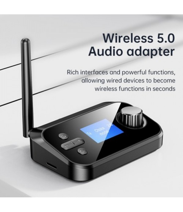 2-in-1 BT5.0 Audio Transmitter Receiver with Mic Stereo Optical Coaxial AUX 3.5mm Jack RCA Wireless Adapter TV PC Car Speaker