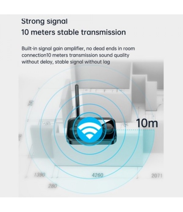 2-in-1 BT5.0 Audio Transmitter Receiver with Mic Stereo Optical Coaxial AUX 3.5mm Jack RCA Wireless Adapter TV PC Car Speaker