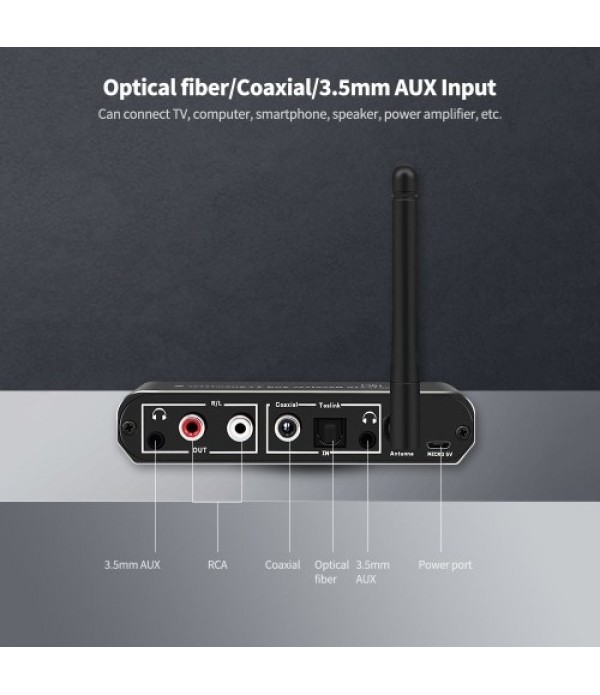 D09 BT Receiver Transmitter DAC Digital Optical Fiber Coaxial to Analog Audio Converter BT5.0 Chip HiFi Sound Quality Black