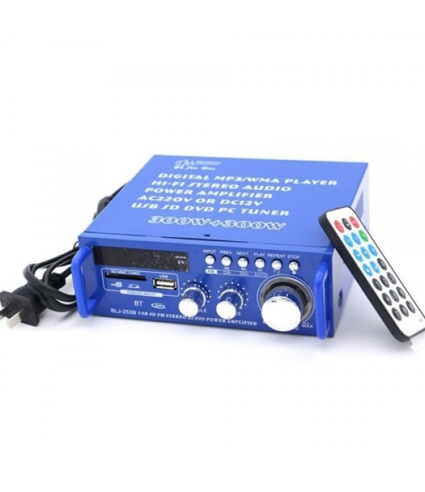 12V / 220V Mini Audio Power Amplifier BT Digital Audio Receiver AMP USB SD Slot MP3 Player FM Radio LCD Display with Remote Cont