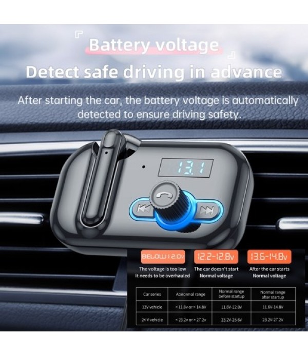 T2 BT5.0 Car Wireless FM Transmitter Handsfree Car Kit with Microphone Headphone Private Call PD Fast Charging USB Car Charger