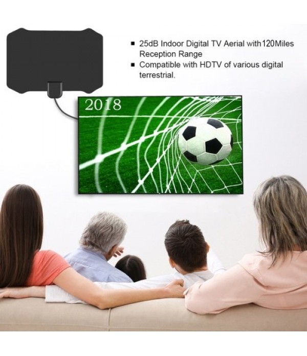 HDTV023 25dB Indoor Digital TV Aerial Digital HDTV Antenna 120 Miles with Signal Amplifier Booster TV Radius Antenna VHF UHF Ant