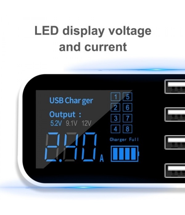 A9S Fast Car Charger 8 Port Multi USB LCD Display 12V Phone Charger USB Hub for Phone Tablets DVR