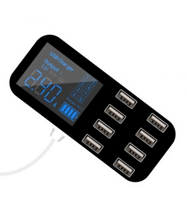 A9S Fast Car Charger 8 Port Multi USB LCD Display 12V Phone Charger USB Hub for Phone Tablets DVR