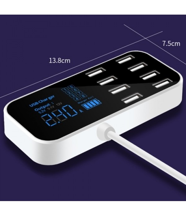 A9S Fast Car Charger 8 Port Multi USB LCD Display 12V Phone Charger USB Hub for Phone Tablets DVR