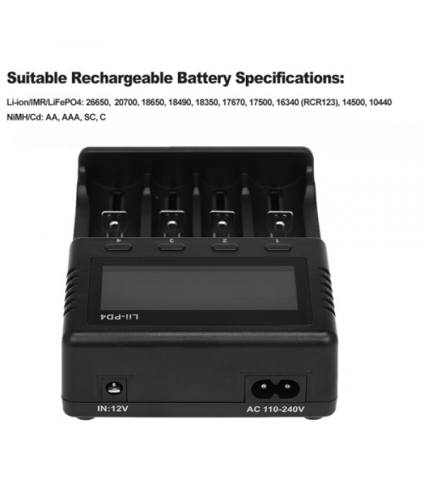 Lii-PD4 Intelligent Battery Charger Smart Charger w/ 4 Battery Slots LCD Display for Ni-MH Ni-Cd Li-ion Rechargeable Batteries