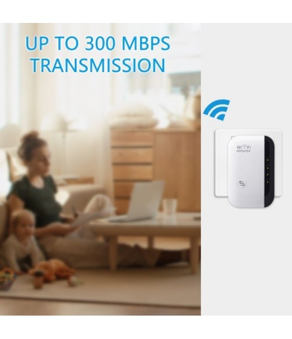 WiFi Range Extender 300Mbps Fast Wirelessly Repeater 2.4GHz Band Signal Booster One Key Easy Setup AP-Mode / Repeater Mode