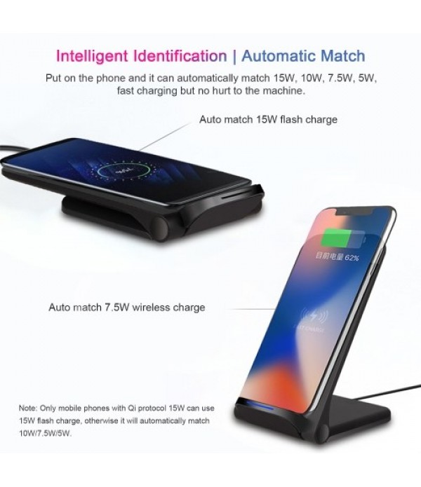 15W Wireless Charger Vertical Wireless Fast Charging Stand Qi-enabled Replacement for iPhone 12 11 Pro Samsung S20 Plus Qi-enabl