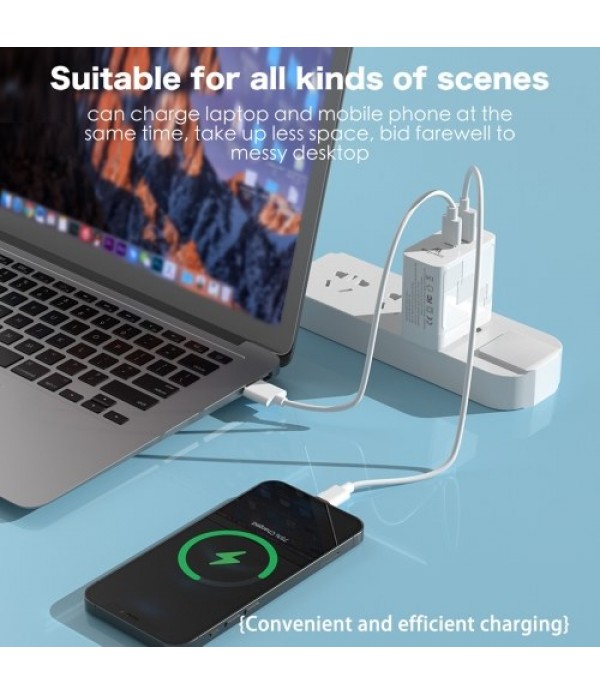 65W USB+PD Fast Charger 2-Port Wall Charger Foldable Power Adapter PD Charger Compatible with iPhone/MacBook/iPad/Airpods/Pixel/