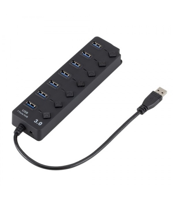 USB 3.0 HUB Splitter 7 Ports with On/Off Switches High Speed 5Gbps Micro Multiple USB Port Expander for PC Computer