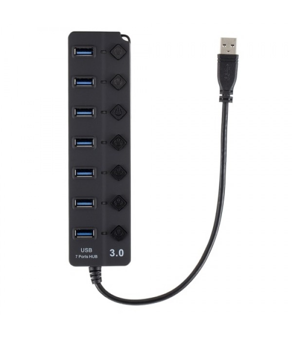 USB 3.0 HUB Splitter 7 Ports with On/Off Switches High Speed 5Gbps Micro Multiple USB Port Expander for PC Computer