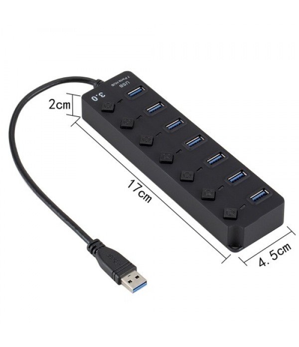 USB 3.0 HUB Splitter 7 Ports with On/Off Switches High Speed 5Gbps Micro Multiple USB Port Expander for PC Computer