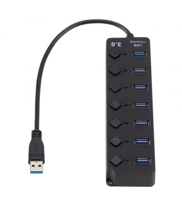 USB 3.0 HUB Splitter 7 Ports with On/Off Switches High Speed 5Gbps Micro Multiple USB Port Expander for PC Computer