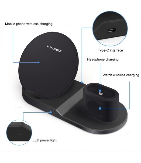 3-in-1 Wireless Desktop Charger QI 10W Quick Charge