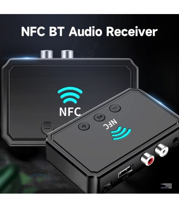 BT5.0 Adapter Multifunctional NFC BT Audio Receiver 15m Signal Transmission Lossless Sound Quality with USB RCA AUX Ports