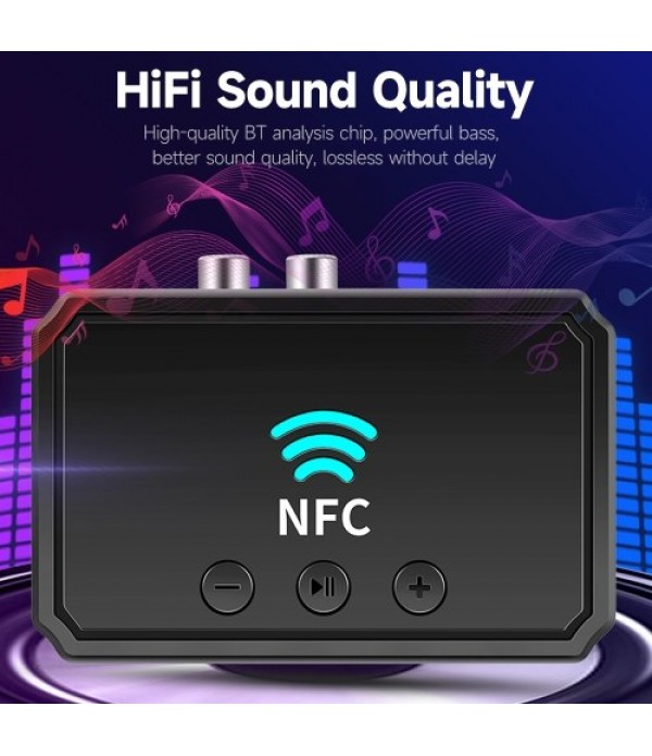 BT5.0 Adapter Multifunctional NFC BT Audio Receiver 15m Signal Transmission Lossless Sound Quality with USB RCA AUX Ports