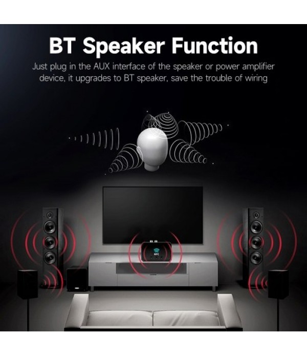 BT5.0 Adapter Multifunctional NFC BT Audio Receiver 15m Signal Transmission Lossless Sound Quality with USB RCA AUX Ports