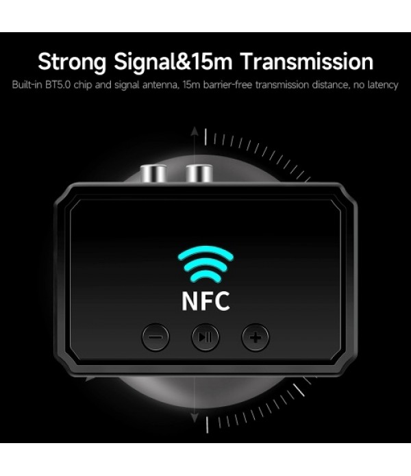 BT5.0 Adapter Multifunctional NFC BT Audio Receiver 15m Signal Transmission Lossless Sound Quality with USB RCA AUX Ports